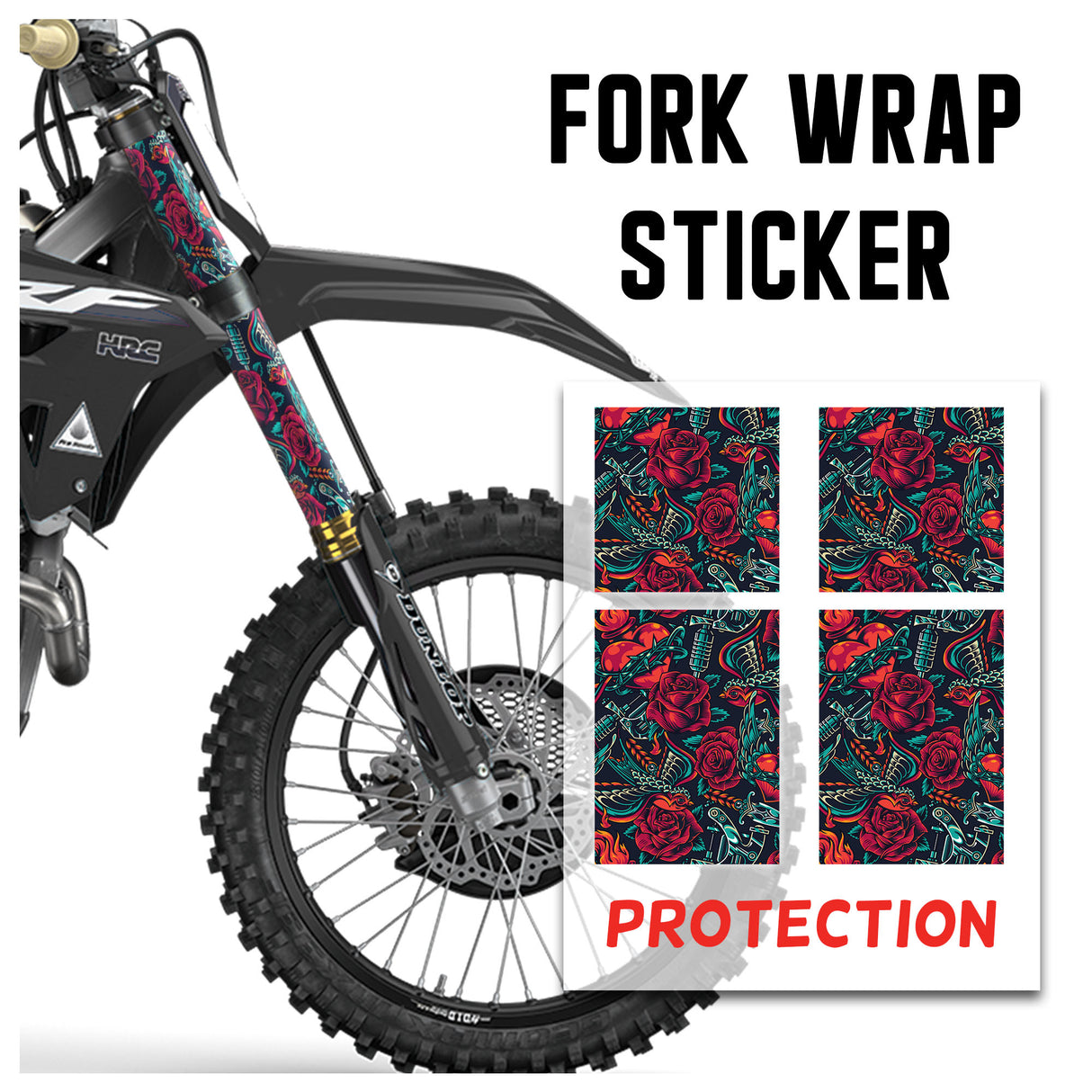 MX Drit Bike Front Fork Wrap Sticker Protection For Honda Yamaha Kawaski Suzuki [TT31 Vintage Rose] - StickerBao Wheel Sticker Store