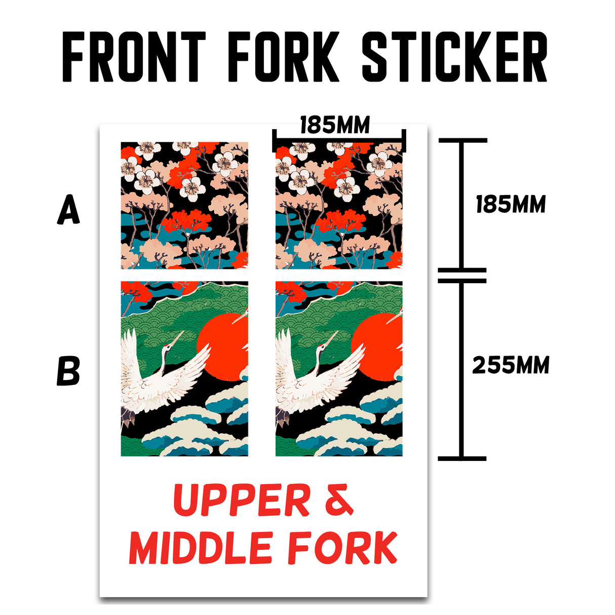 MX Drit Bike Front Fork Wrap Sticker Protection For Honda Yamaha Kawaski Suzuki [TT35 JapaneseťCrane] - StickerBao Wheel Sticker Store