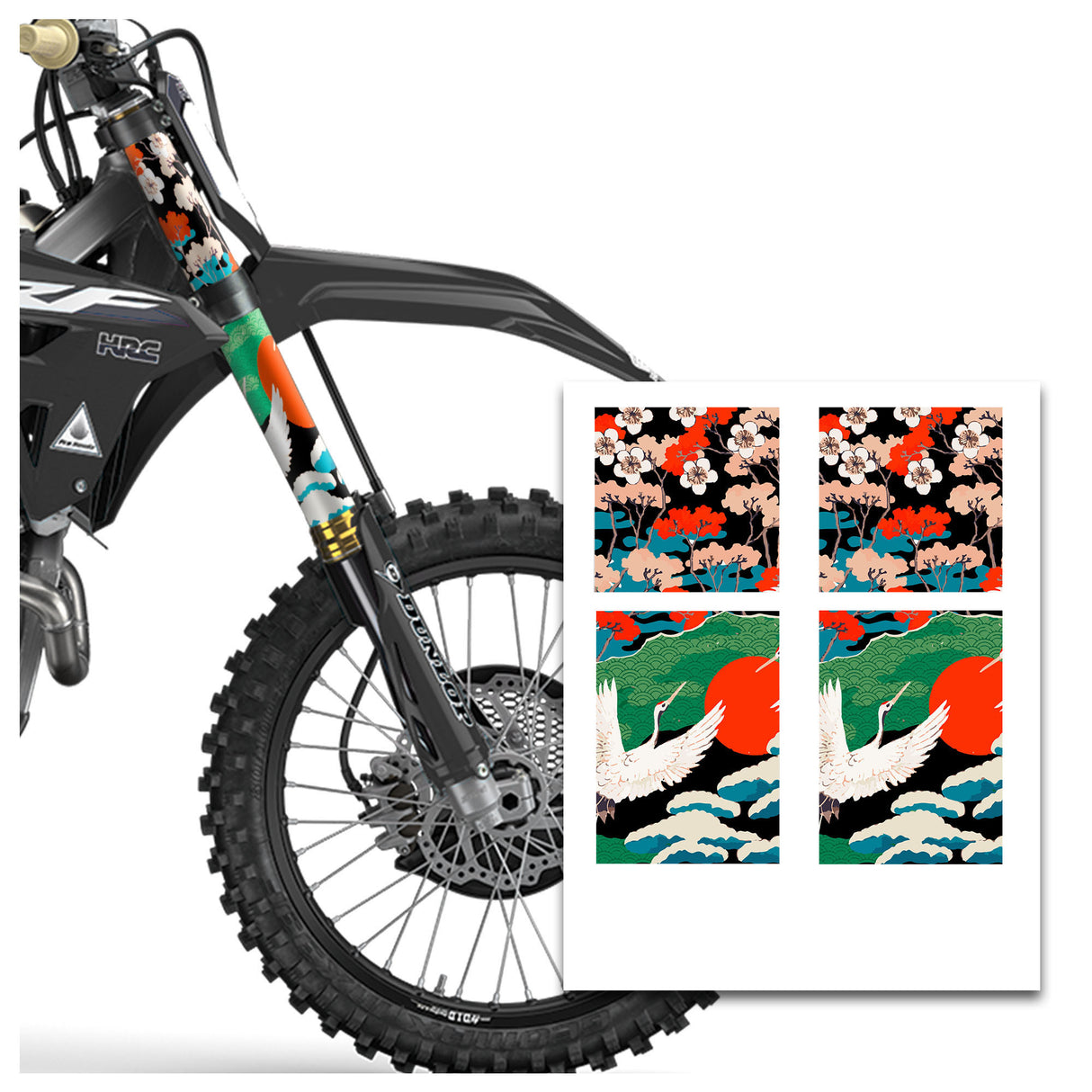 MX Drit Bike Front Fork Wrap Sticker Protection For Honda Yamaha Kawaski Suzuki [TT35 JapaneseťCrane] - StickerBao Wheel Sticker Store