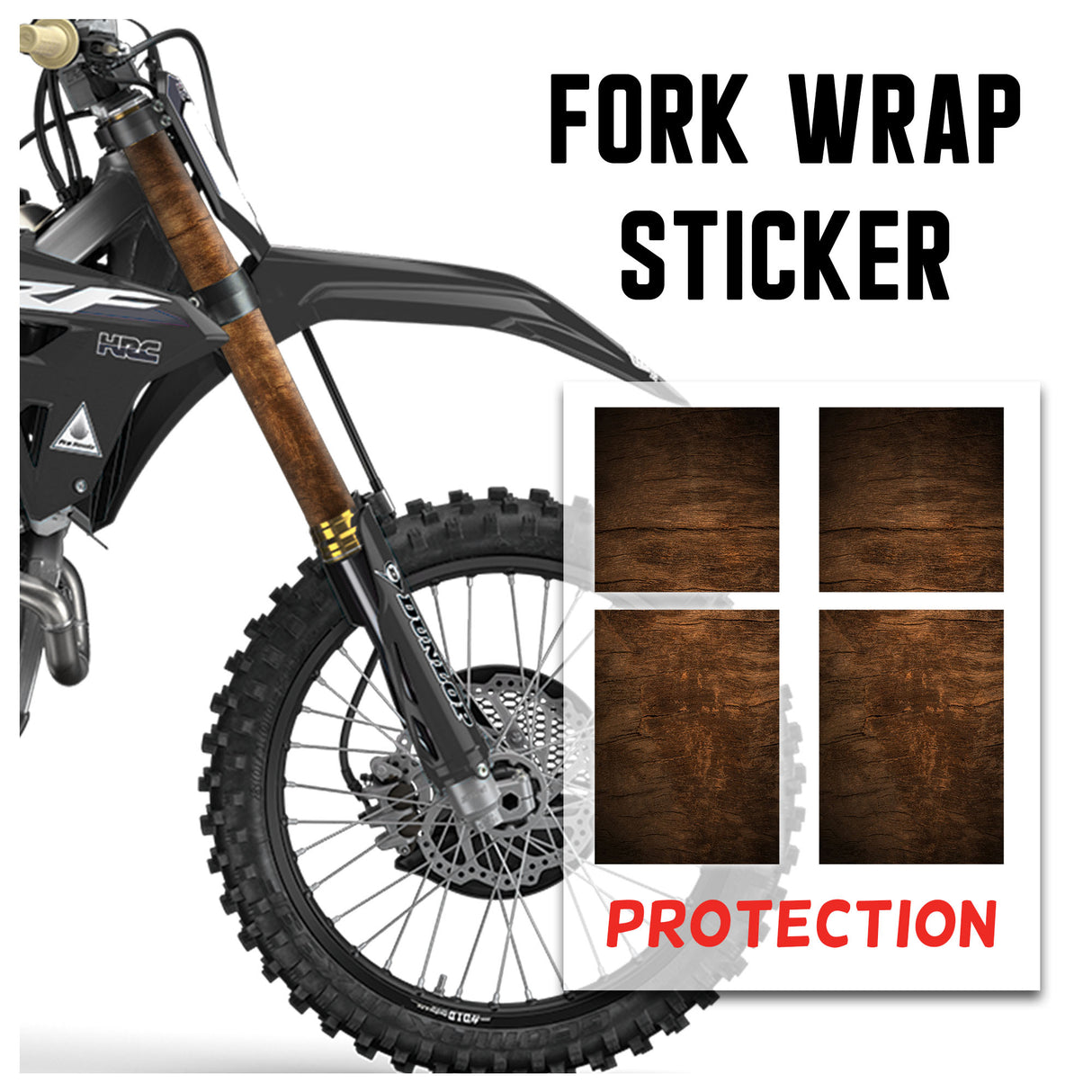 MX Drit Bike Front Fork Wrap Sticker Protection For Honda Yamaha Kawaski Suzuki [TT50 Black wood] - StickerBao Wheel Sticker Store