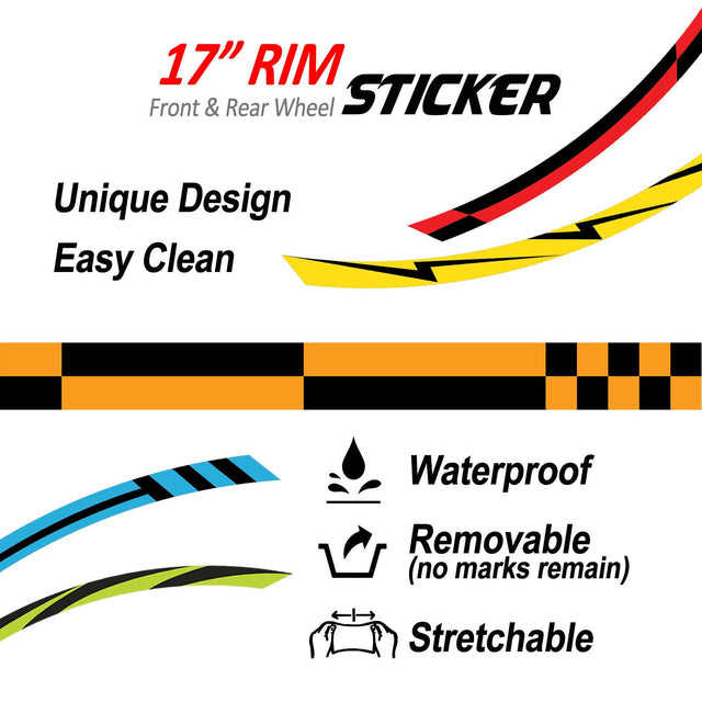 StickerBao Orange Universal 17 inch Motorcycle Check01 Black Standard Edge Rim Sticker Check Rim Wheel Decal For For Kawasaki
