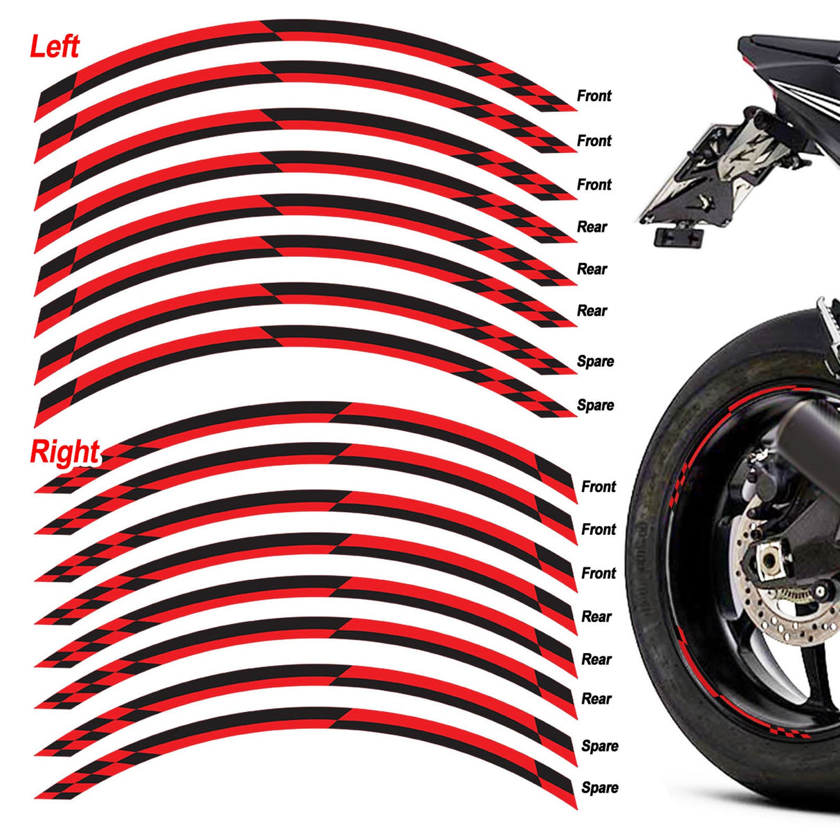Universal 17 inch Motorcycle Check01 Black Standard Edge Rim Sticker Wheel Stripe Decal For Aprilia