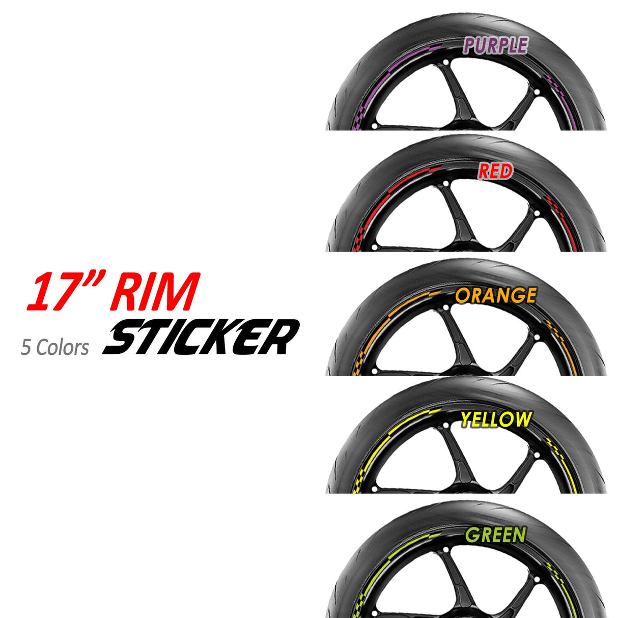 StickerBao 17 inch Check01 Black Standard Edge Rim Sticker Universal Motorcycle Wheel Stripe Decal For Yamaha