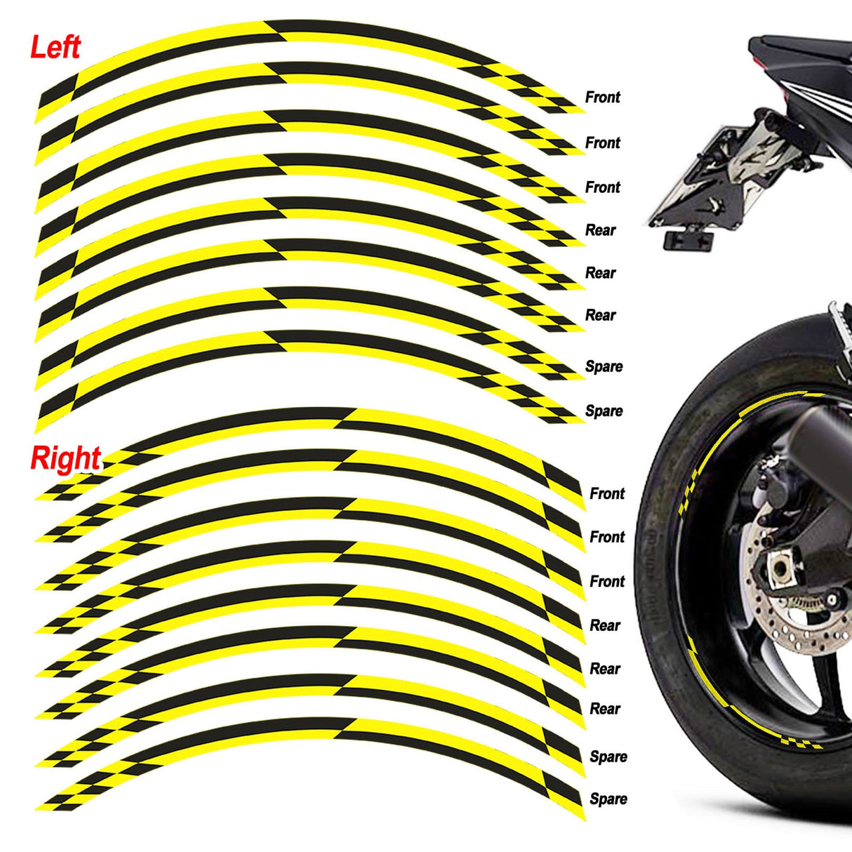 Universal 17 inch Motorcycle Check01 Black Standard Edge Rim Sticker Wheel Stripe Decal For Aprilia