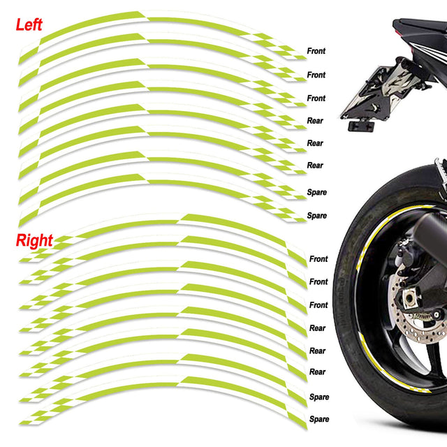 StickerBao Green Check01 White Standard Edge Rim Sticker Universal Motorcycle 17 inch Wheel Stripe Decal For Ducati
