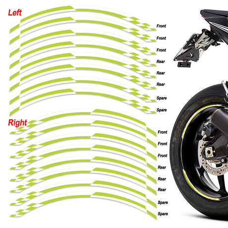 StickerBao Green 17 inch Check01 White Standard Edge Rim Sticker Universal Motorcycle Wheel Stripe Decal For Honda