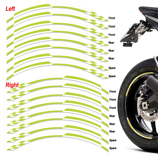 StickerBao Green Universal 17 inch Motorcycle Check01 White Standard Edge Rim Sticker Check Rim Wheel Decal For For Aprilia