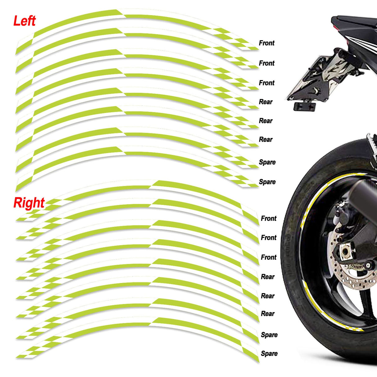 StickerBao Green Check01 White Standard Edge Rim Sticker Universal Motorcycle 17 inch Wheel Stripe Decal For Aprilia