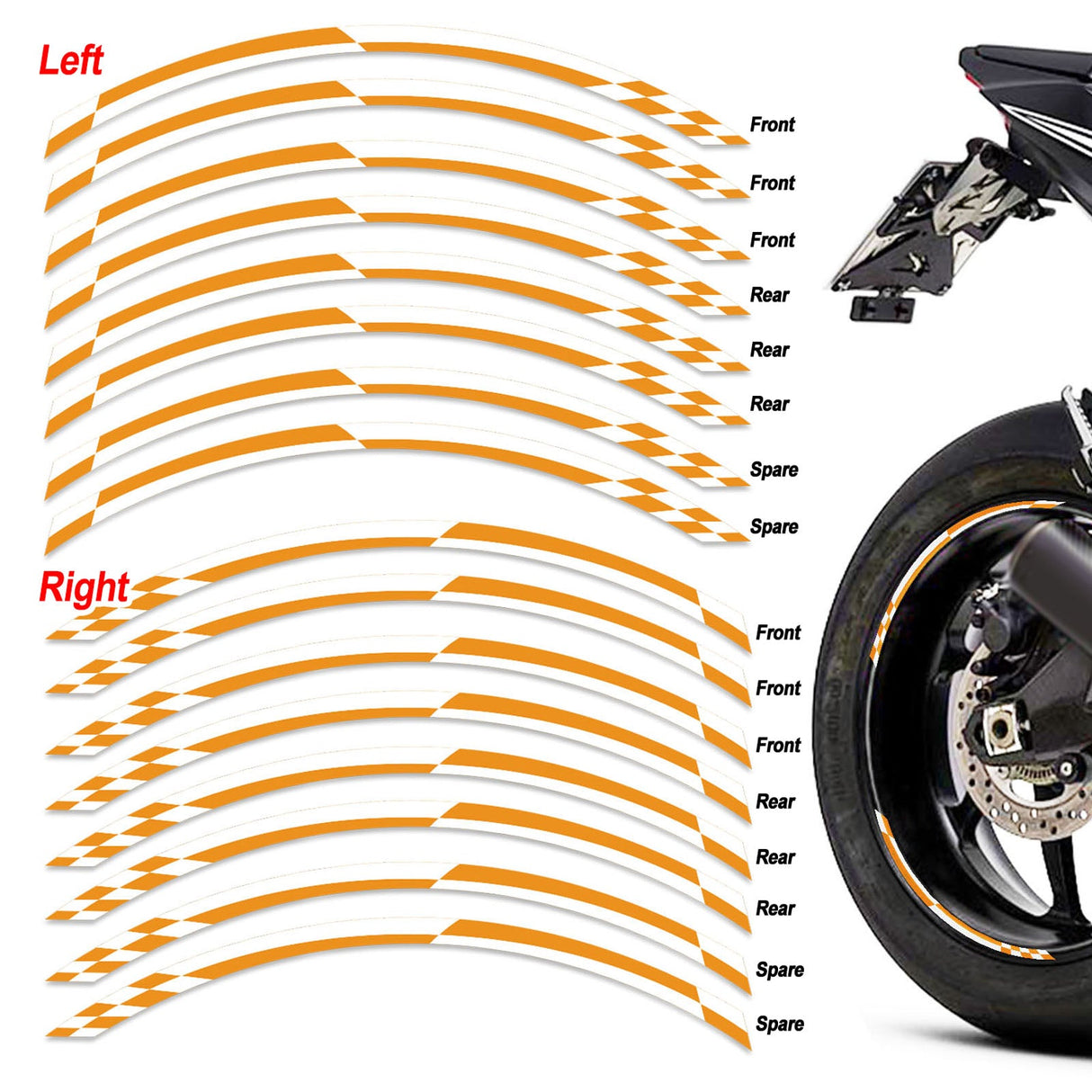 StickerBao Orange 17 inch Check01 White Standard Edge Rim Sticker Universal Motorcycle Wheel Stripe Decal For Honda