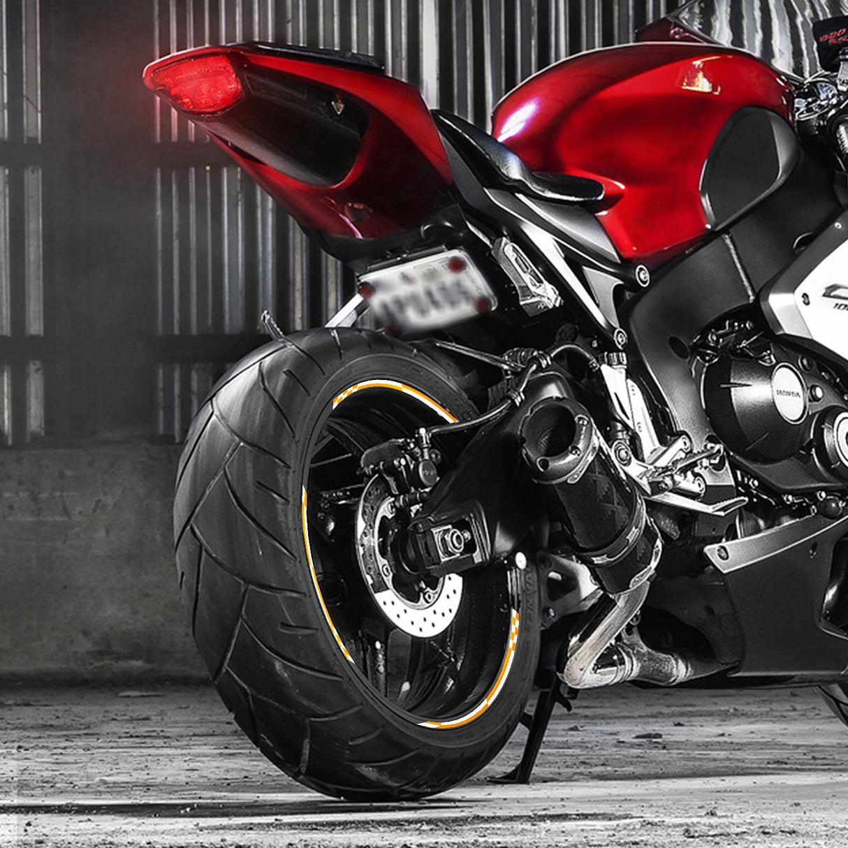 StickerBao Orange 17 inch Check01 White Standard Edge Rim Sticker Universal Motorcycle Wheel Stripe Decal For Honda