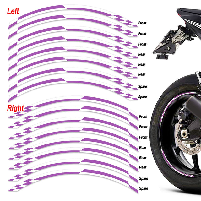 StickerBao Purple 17 inch Check01 White Standard Edge Rim Sticker Universal Motorcycle Wheel Stripe Decal For Kawasaki