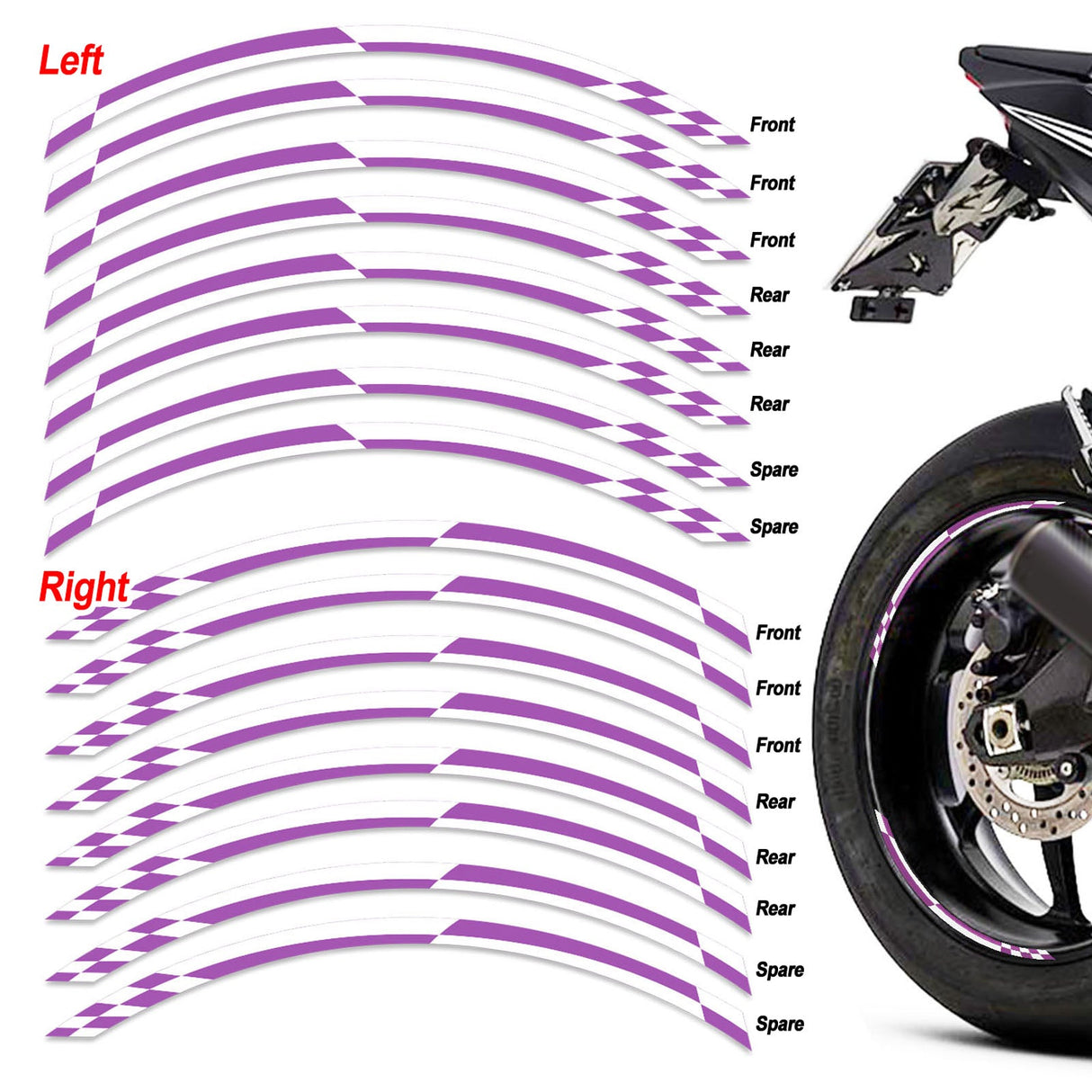 StickerBao Purple Universal 17 inch Motorcycle Check01 White Standard Edge Rim Sticker Check Rim Wheel Decal For For Aprilia