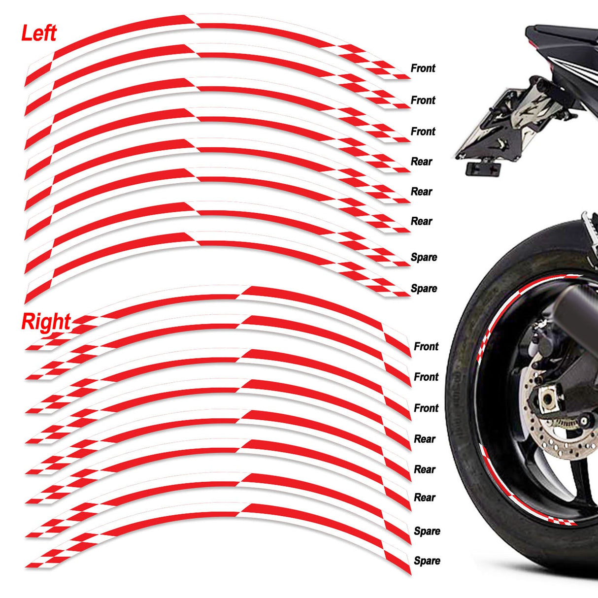 StickerBao Red Universal 17 inch Motorcycle Check01 White Standard Edge Rim Sticker Check Rim Wheel Decal For For Suzuki