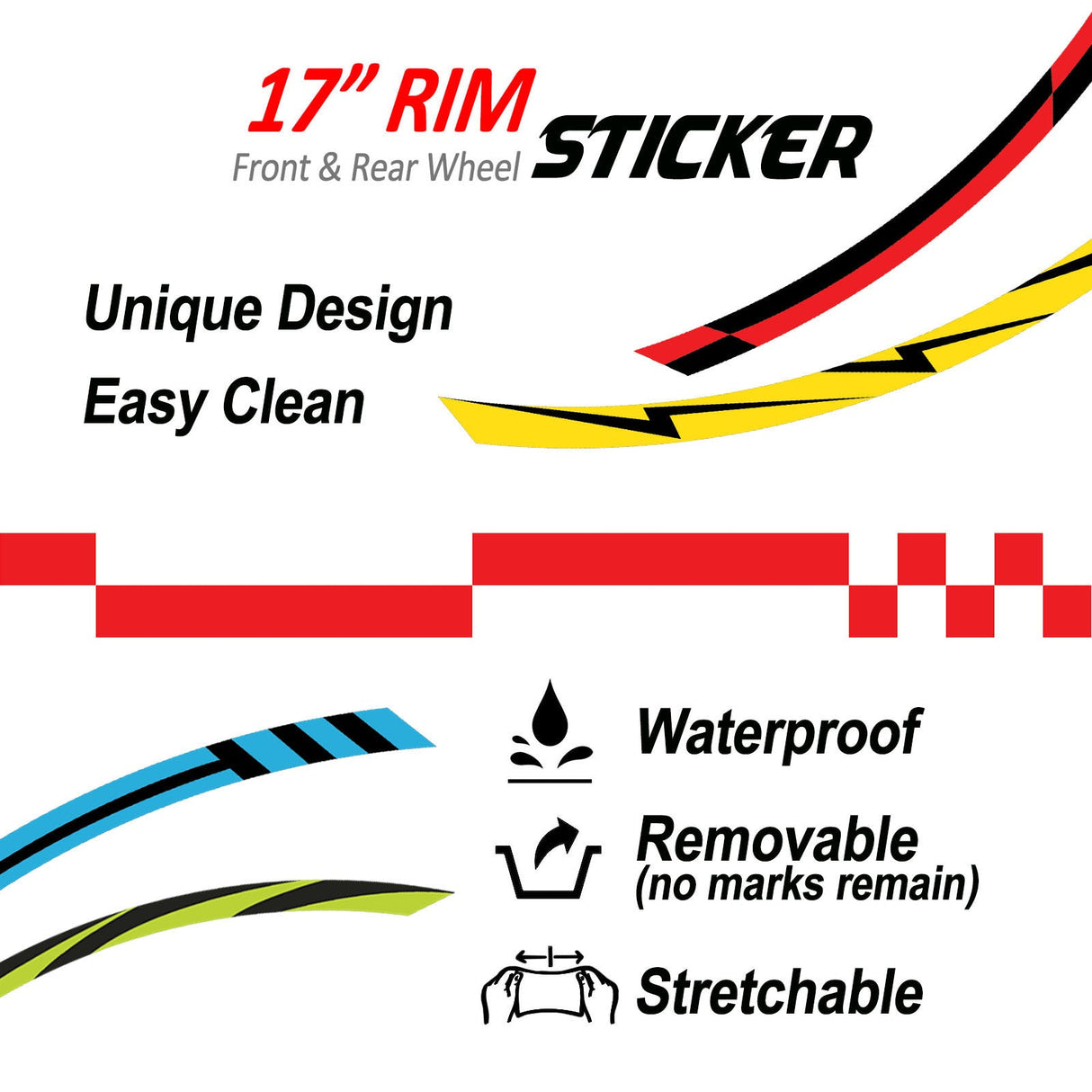 StickerBao Orange Universal 17 inch Motorcycle Check01 White Standard Edge Rim Sticker Check Rim Wheel Decal  For Ducati