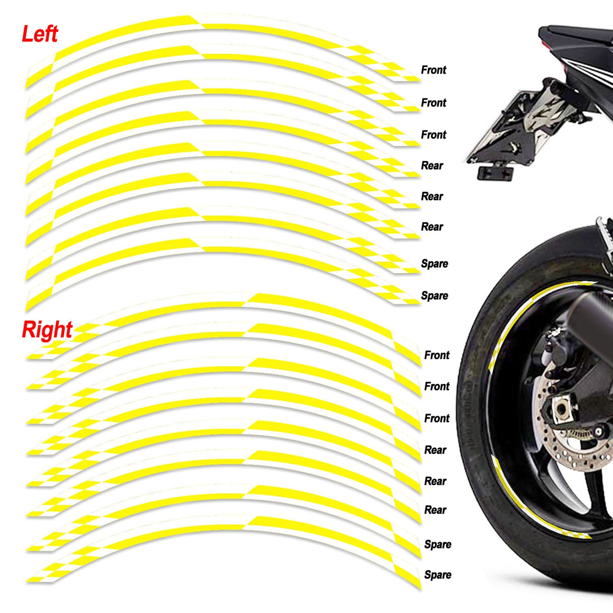 StickerBao Yellow Universal 17 inch Motorcycle Check01 White Standard Edge Rim Sticker Check Rim Wheel Decal For For Suzuki