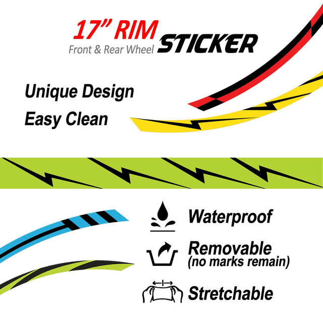 StickerBao Green Flash01 Black Standard Edge Rim Sticker Universal Motorcycle 17 inch Wheel Stripe Decal For Suzuki