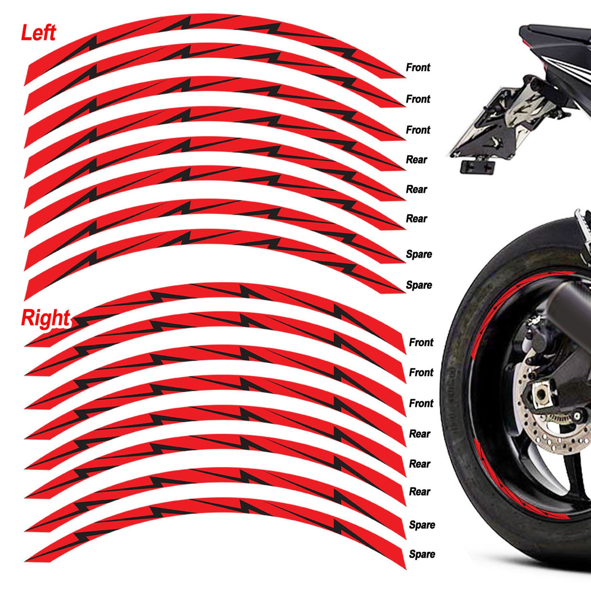 Universal 17 inch Motorcycle Flash01 Black Standard Edge Rim Sticker Wheel Stripe Decal For Ducati