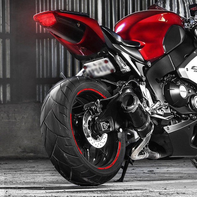 StickerBao Red Universal 17 inch Motorcycle Flash01 Black Standard Edge Rim Sticker Check Rim Wheel Decal  For Aprilia