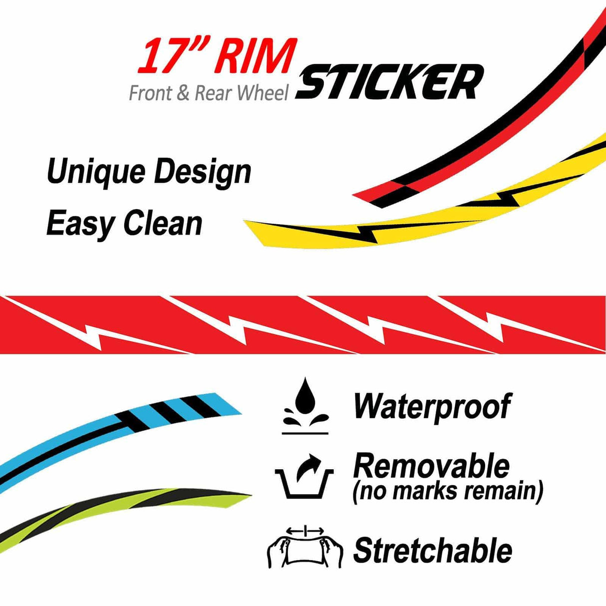 StickerBao Red Flash01 White Standard Edge Rim Sticker Universal Motorcycle 17 inch Wheel Stripe Decal For Suzuki