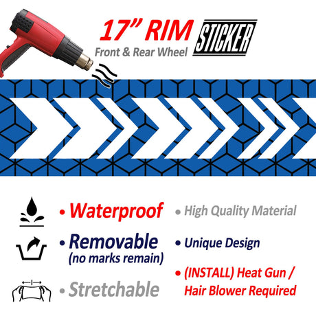 StickerBao Blue ARROW01 Advanced 2-Piece Rim Sticker Universal Motorcycle 17 inch Rim Wheel Decal For Kawasaki