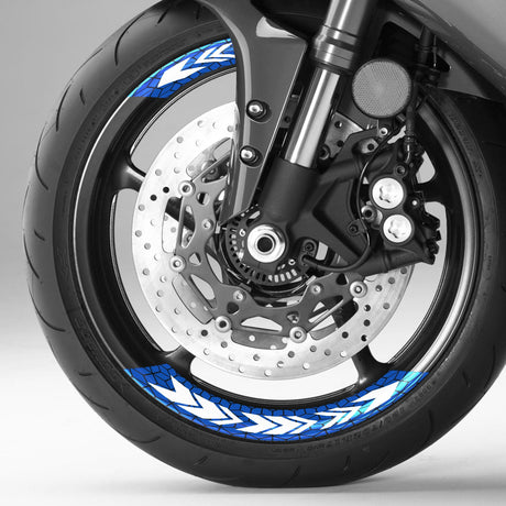 StickerBao Blue ARROW01 Advanced 2-Piece Rim Sticker Universal Motorcycle 17 inch Rim Wheel Decal For Kawasaki
