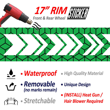 StickerBao Green ARROW01 Advanced 2-Piece Rim Sticker Universal Motorcycle 17 inch Rim Wheel Decal For Yamaha
