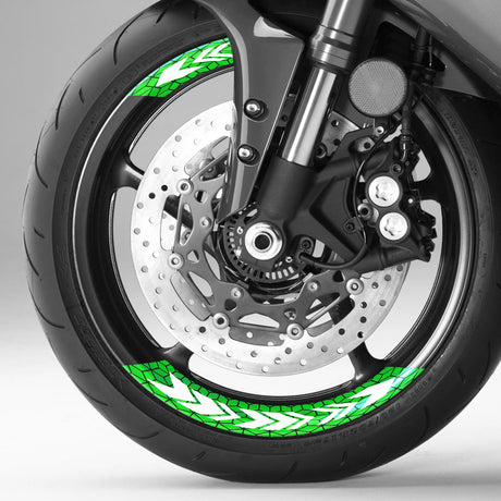 StickerBao Green ARROW01 Advanced 2-Piece Rim Sticker Universal Motorcycle 17 inch Rim Wheel Decal For Kawasaki