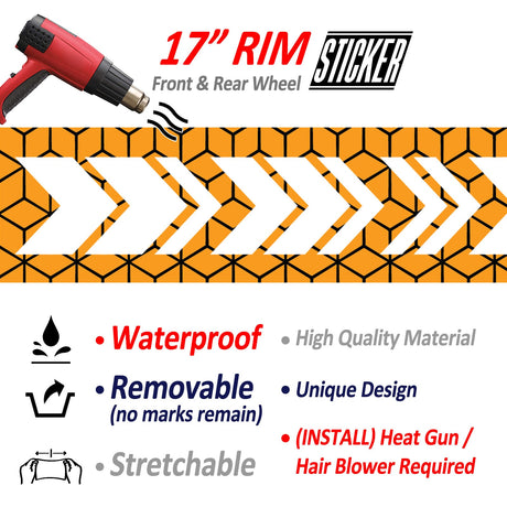 StickerBao Orange 17 inch ARROW01 Advanced 2-Piece Rim Sticker Universal Motorcycle Rim Wheel Decal For Kawasaki