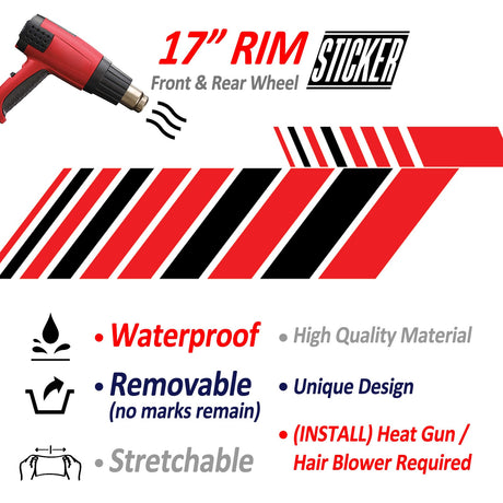 StickerBao Red 17 inch AWNING01 Advanced 2-Piece Rim Sticker Universal Motorcycle Rim Wheel Decal For Honda