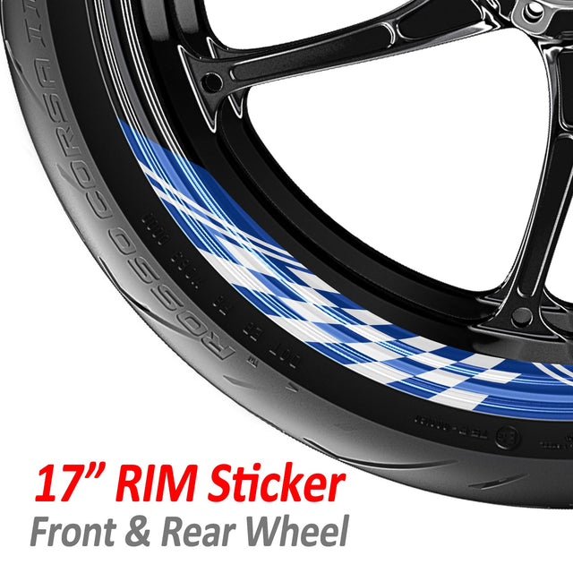 StickerBao Blue CHECK01 Advanced 2-Piece Rim Sticker Universal Motorcycle 17 inch Rim Wheel Decal For Kawasaki