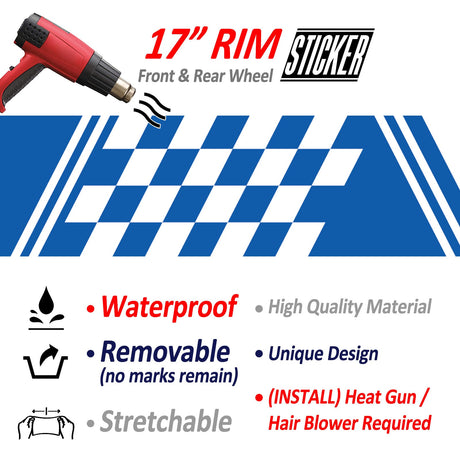 StickerBao Blue CHECK01 Advanced 2-Piece Rim Sticker Universal Motorcycle 17 inch Rim Wheel Decal For Kawasaki