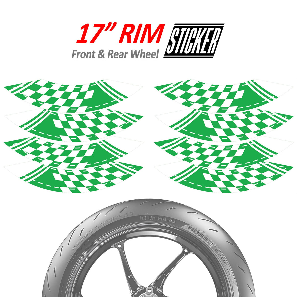 StickerBao Green CHECK01 Advanced 2-Piece Rim Sticker Universal Motorcycle 17 inch Inner Edge Wheel Decal Check For Ducati