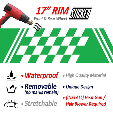 StickerBao Green CHECK01 Advanced 2-Piece Rim Sticker Universal Motorcycle 17 inch Rim Wheel Decal For Honda