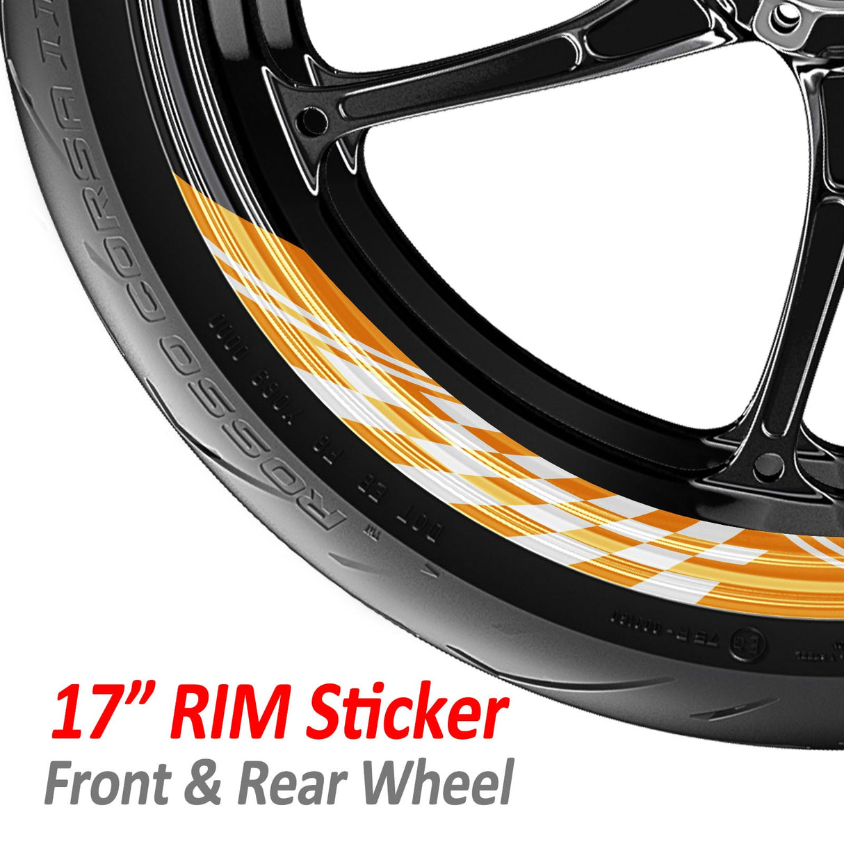 StickerBao Orange Universal 17 inch Motorcycle CHECK01 Advanced 2-Piece Rim Sticker Inner Edge Wheel Decal Check For Kawasaki