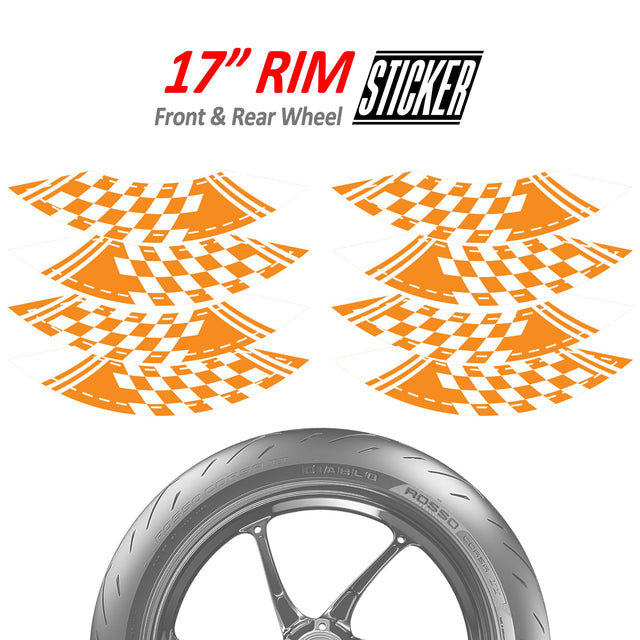 StickerBao Orange CHECK01 Advanced 2-Piece Rim Sticker Universal Motorcycle 17 inch Rim Wheel Decal For Triumph