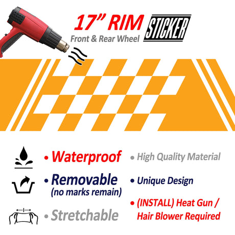 StickerBao Orange 17 inch CHECK01 Advanced 2-Piece Rim Sticker Universal Motorcycle Rim Wheel Decal For Yamaha