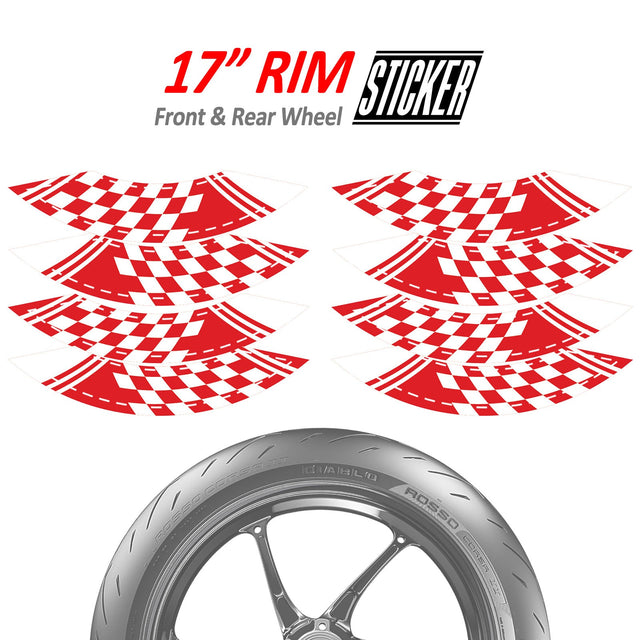 StickerBao Red 17 inch CHECK01 Advanced 2-Piece Rim Sticker Universal Motorcycle Rim Wheel Decal For Yamaha