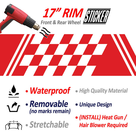 StickerBao Red CHECK01 Advanced 2-Piece Rim Sticker Universal Motorcycle 17 inch Rim Wheel Decal For Yamaha