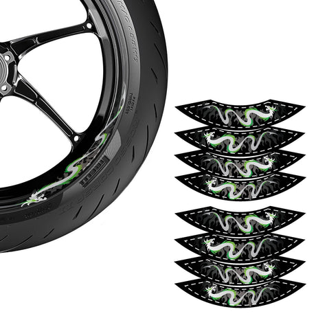 StickerBao Green DRAGON01 Advanced 2-Piece Rim Sticker Universal Motorcycle 17 inch Rim Wheel Decal For Kawasaki