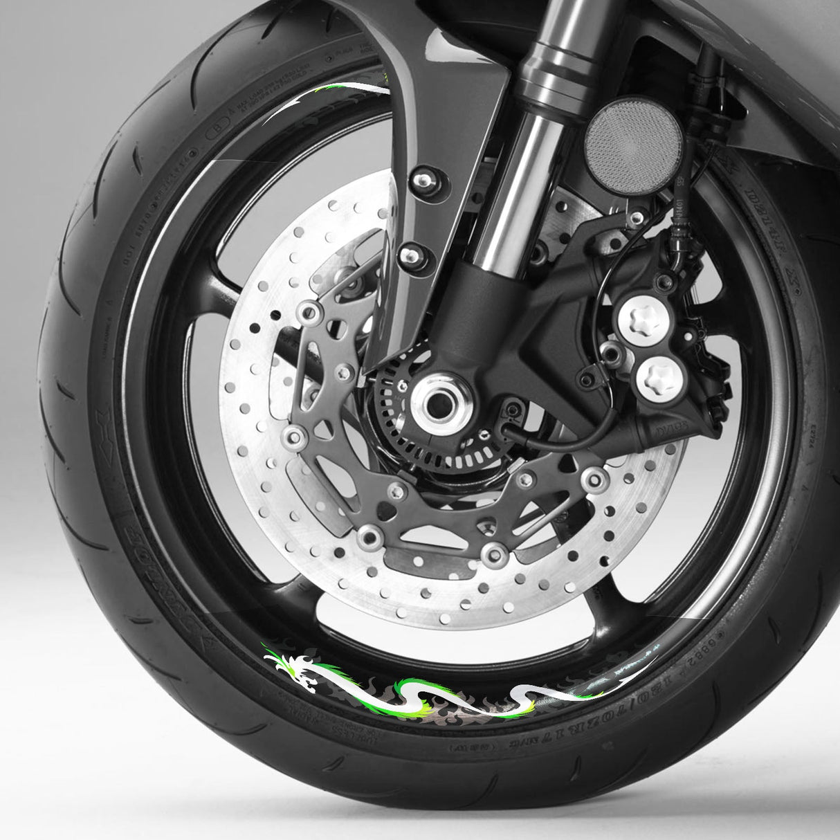 StickerBao Green Universal 17 inch Motorcycle DRAGON01 Advanced 2-Piece Rim Sticker Inner Edge Wheel Decal For Kawasaki