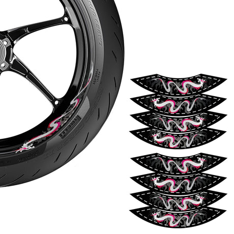 StickerBao Pink Universal 17 inch Motorcycle DRAGON01 Advanced 2-Piece Rim Sticker Inner Edge Wheel Decal For Kawasaki