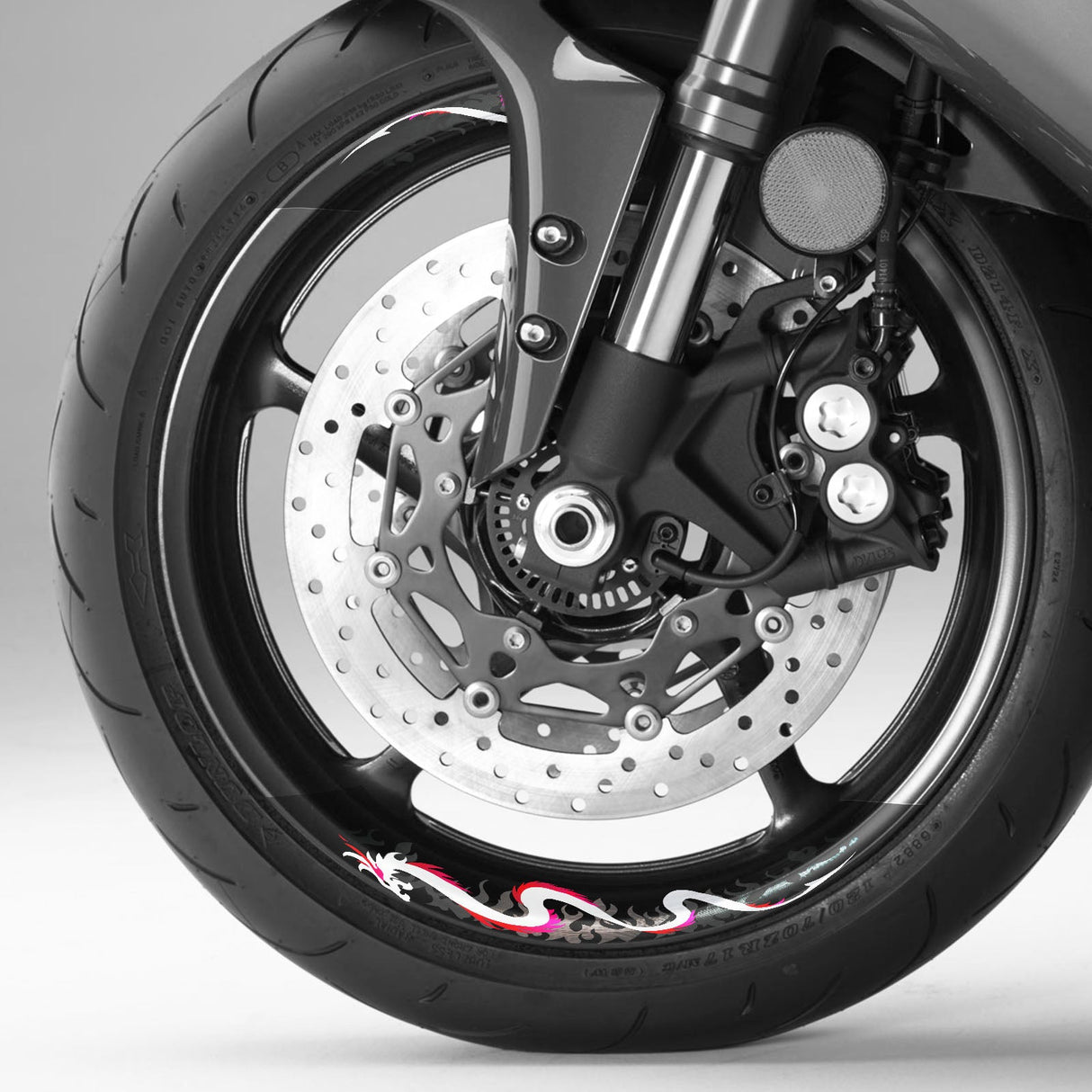 StickerBao Pink Universal 17 inch Motorcycle DRAGON01 Advanced 2-Piece Rim Sticker Inner Edge Wheel Decal For Kawasaki