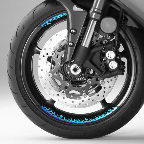 StickerBao Blue FIRE01 Advanced 2-Piece Rim Sticker Universal Motorcycle 17 inch Rim Wheel Decal For Kawasaki