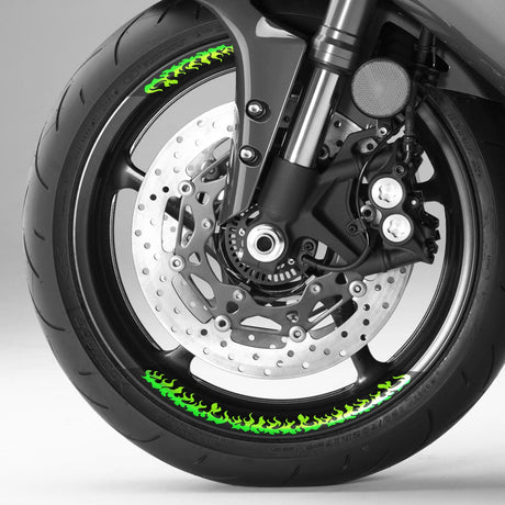 StickerBao Green 17 inch FIRE01 Advanced 2-Piece Rim Sticker Universal Motorcycle Rim Wheel Decal For Kawasaki