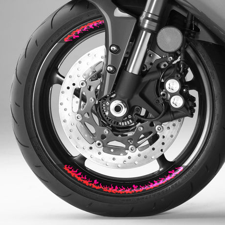 StickerBao Pink 17 inch FIRE01 Advanced 2-Piece Rim Sticker Universal Motorcycle Rim Wheel Decal For Kawasaki