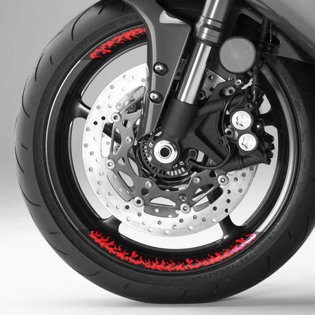 StickerBao Red 17 inch FIRE01 Advanced 2-Piece Rim Sticker Universal Motorcycle Rim Wheel Decal For Kawasaki