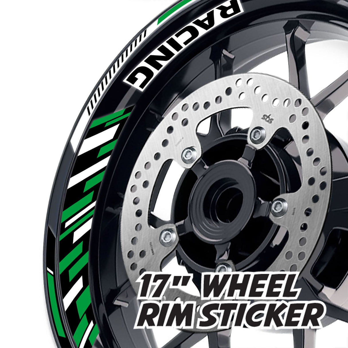 StickerBao Dark Green 17 inch GP16 Platinum Inner Edge Rim Sticker Universal Motorcycle Rim Wheel Decal Racing For Kawasaki