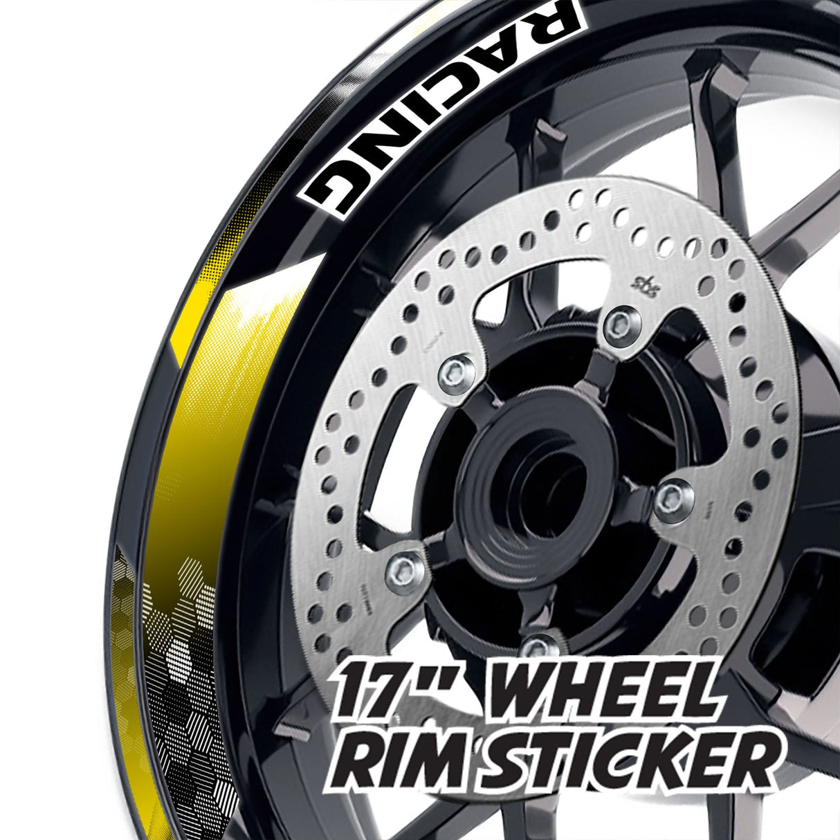 StickerBao Yellow 17 inch GP18 Platinum Inner Edge Rim Sticker Universal Motorcycle Rim Wheel Decal Racing For Kawasaki
