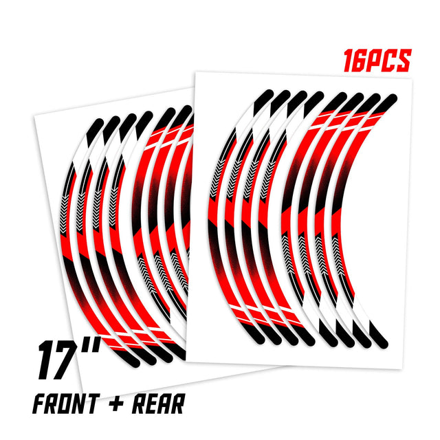 StickerBao Red Universal 17 inch Motorcycle A01B Arrow Standard Edge Rim Sticker Check Rim Wheel Decal For For Aprilia