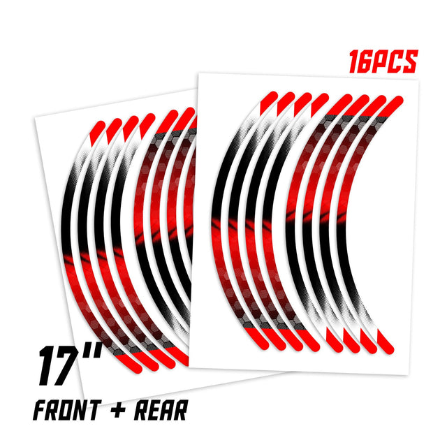 StickerBao Red Universal 17 inch Motorcycle B01B Honeycomb Standard Edge Rim Sticker Check Rim Wheel Decal  For Aprilia